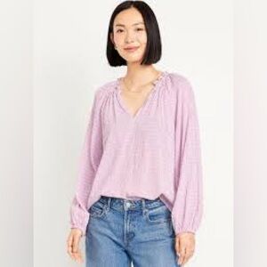 NWT Old Navy Red and White Seersucker Striped Blouse